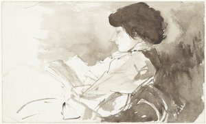 Lezende vrouw, in profiel