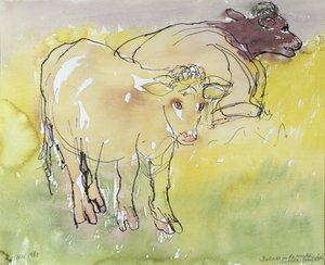Jonge Stieren in de Weide, 1983 door Brenda Brin Booker