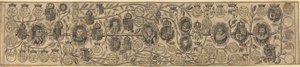 Stamboom met portretten van Hendrik VII, Hendrik VIII, Elizabeth, James en Charles