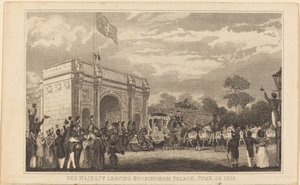 Hare Majesteit verlaat Buckingham Palace, 28 juni 1838 [linker helft]