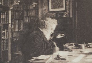 Boekverzamelaar, William Morris in zijn bibliotheek in Kelmscott House, Hammersmith door British Photographer