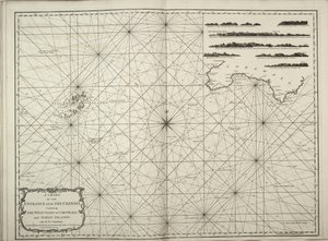 Een kaart van de ingang van het Kanaal met de westkust van Cornwall en de Scilly-eilanden met alle dieptemetingen door British School