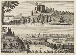 Een uitzicht op het Observatorium in Greenwich Park... [en] Een uitzicht op Deptford en Londen genomen vanaf Flamsteed Hill in Greenwich Park, ca. 1750 door British School