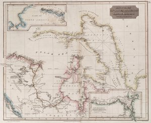 Kaart met ontdekkingen van Ross, Parry en Franklin in het Noordpoolgebied tijdens 1818-1827, c.1830