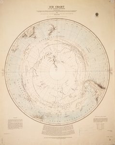 IJskaart van het zuidelijk halfrond samengesteld uit de reizen van Cook 1772-5, Bellingshausen 1819-21... en Shackleton 1908-9 door British School