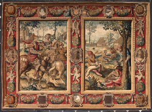 Maand mei en juni: "jacht en scheren van schapen" Wandtapijt van de manufacturen van Mortlake. 17e eeuw Genua, Musei di Strada Nuova door British School
