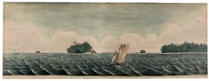 De residentie van meneer Hare op de Cocos- of Keelingeilanden, ca. 1830 door British School