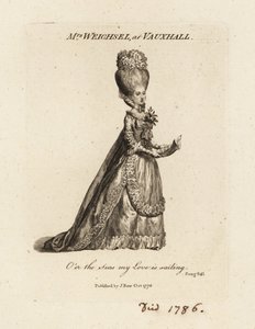 Mevrouw Frederica Weichsel zingt in Vauxhall Pleasure Gardens, eind 18e eeuw