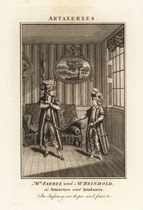 Mevrouw Margaret Farrel en de heer Charles Frederick Reinhold in Perzische kostuums als Artaxerxes en Artabanes in Thomas Arne