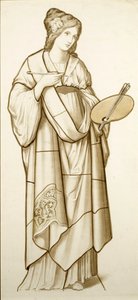 Muzen van de Schilderkunst - Carton voor Glas-in-lood, ca. 1890 door British School