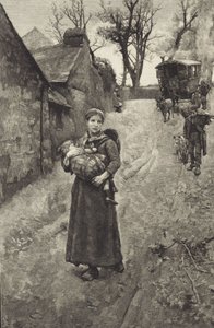 Arme weduwe op het platteland (gravure) door British School