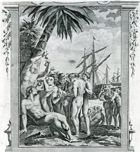 Het eerste interview van Christoffel Columbus met de inboorlingen van Amerika door British School