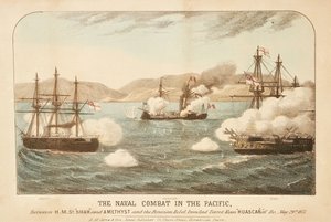 Het zeeslag in de Stille Oceaan, tussen HMS 