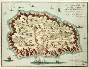 Dit geografische plan van het eiland Sint-Helena is met toestemming opgedragen aan Veldmaarschalk Zijne Koninklijke Hoogheid de Hertog van Kent en Strathearn