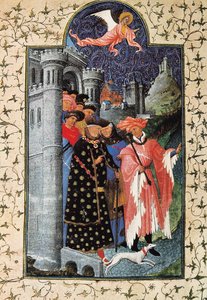 Le duc Jean de Berry et son administrateur de biens. Miniatuur van Jean Limbourg voor 
