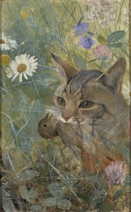 Een Kat met een Jonge Vogel in zijn Bek, 1885 door Bruno Andreas Liljefors