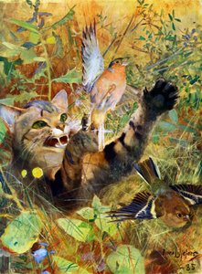 Een Kat en een Vink, 1885 1945 door Bruno Andreas Liljefors