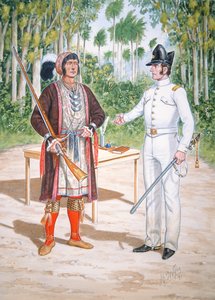 Osceola, opperhoofd van de Seminole tijdens een verdrag met een officier van het 2e Regiment Amerikaanse Dragoons in Florida