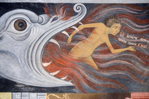 Bulgarije, Rila-klooster, fresco in de kerk van de Geboorte van de Maagd