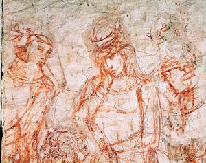 Sinopia van een groep jagers, Trionfo della Morte, fresco ... (fresco)