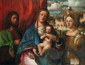De Maagd en Kind met Heiligen Johannes de Doper, Catharina van Alexandrië en Schenker, Begin 16e eeuw door Buonconsiglio
