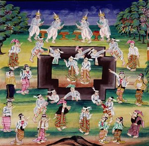 Scène van Verdienste, pagina uit een manuscript door Burmese School