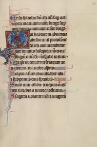 Beginletter O: Christus op een troon met een draak en een leeuw aan zijn voeten