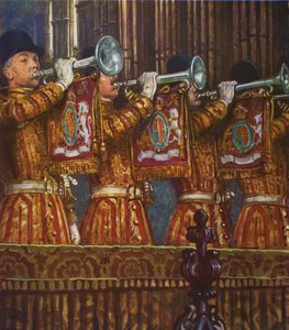 Trompetters van de Household Cavalry die een fanfare spelen