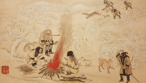 Sika Hert Jacht. Uit de serie De Ainu, Tweede Helft van de 19e eeuw door Byozan Hirasawa