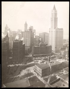 Luchtfoto van City Hall Park, City Hall en het postkantoor door Byron Company