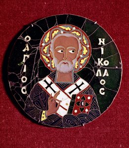 Byzantijnse kunst: representatie van Sint Nicolaas van Myra (of Bari) (4e eeuw). Email van de 10e eeuw