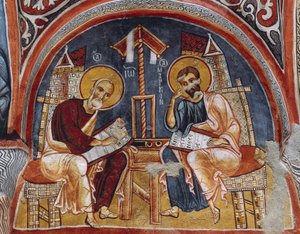 Evangelisten Lucas en Mattheüs schrijven Evangeliën, Karanlik Kilise (Donkere Kerk) (12e-13e eeuw), Goreme (Unesco Werelderfgoedlijst) door Byzantine