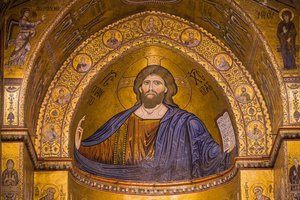 Beeld van Jezus, Santa Maria Nuova Kathedraal, Monreale, Sicilië, Italië, Europa