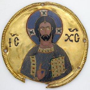 Medaillon met Christus van een iconenlijst, c.1100 (goud, zilver en cloisonné-email)