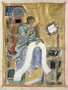Marcus die zijn Evangelie schrijft (blad uit een Psalter) (perkament) door Byzantine