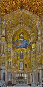 Uitzicht op de apsis met de Byzantijnse mozaïeken uitgevoerd tussen de twaalfde en midden dertiende eeuw door deels lokale en deels Venetiaanse arbeiders, inclusief de beroemde Christus Pantocrator
