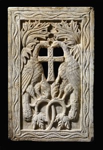 Paneel met twee pauwen, 501-700 (albast)