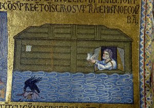 Verhaal van Noach: Noach stuurt de raaf en de eerste duif (detail)