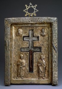 Vergulde zilveren staurothek Kruisrelikwie, Byzantijns, 12e eeuw