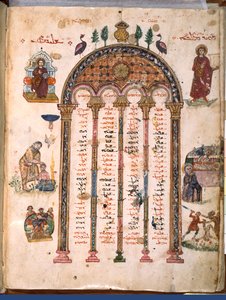 Canon tabellen, uit de Rabula Evangeliën, 586 AD door Byzantine School