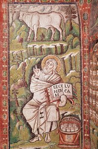 Lucas de evangelist (mozaïek detail, 6e eeuw) door Byzantine School
