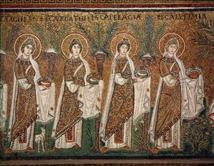 Processie van maagden (detail van mozaïeken) door Byzantine School