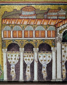 Uitzicht op het paleis van de Byzantijnse keizer Theodorik de Grote (detail) door Byzantine School