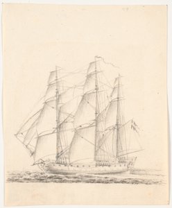 Marineschip onder volle zeilen door C.A. Lorentzen