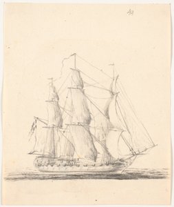 Marineschip onder volle zeilen