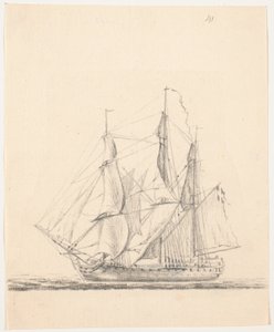 Marineschip met volle zeilen