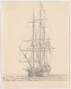 Marineschip met gestreken zeilen