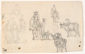 Schetsen met boeren, paarden en koeien door C.A. Lorentzen