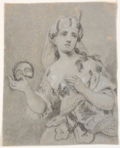 Jonge Dame in Turks Kostuum met Halve Masker in de Hand door C.A. Lorentzen