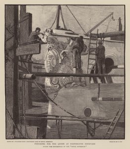 Voorbereidingen voor koningin Victoria in de scheepswerf van Portsmouth door C.A. Wilkinson